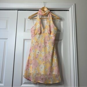 Thirty Thirty Floral Halter Mini Dress in Pink and Peach Size XL